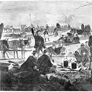 WAGON TRAIN CAMP, 1864. Halt of a Wagon Train. during the American Civil War