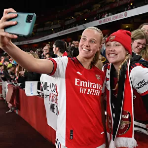 Arsenal Women's Historic Victory: Beth Mead Celebrates with Adoring Fans at Emirates Stadium
