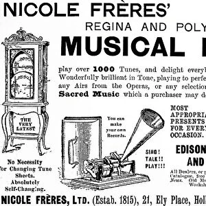 An advertisement for Nicole Frere's musical boxes