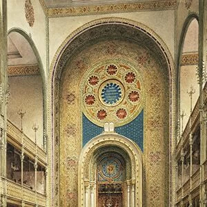 Austria, Vienna, Interior of the Vienna synagogue, watercolor by Richard Moser (1874-1924), 1920