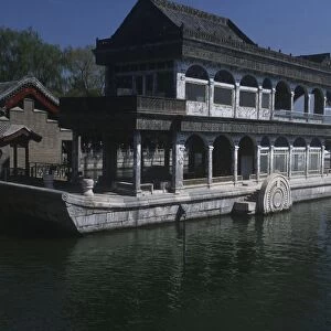 China, Beijing, Marble Boat at Imperial Summer Palace in background