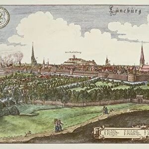 Germany, view of Luneburg, coloured engraving