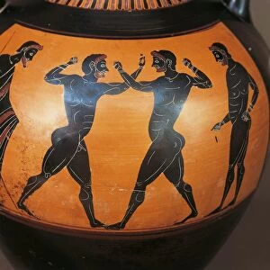 Panathenaic amphora depicting boxing scene, from Tomb of the Warrior at Vulci, Viterbo province, Italy