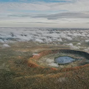 Wolfe Creek Meteorite Crater photographed during the rainy season from an aerial perspective, Western Australia, Australia