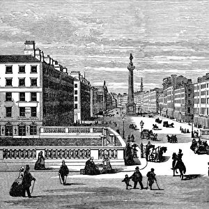 Cityscape of Sackville Street / O Connell Street in Dublin, Ireland - 19th Century