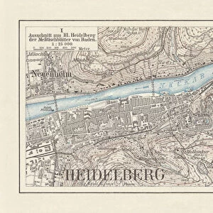 Historical city map of Heidelberg, Baden-WAOErttemberg, Germany, lithograph, published 1897