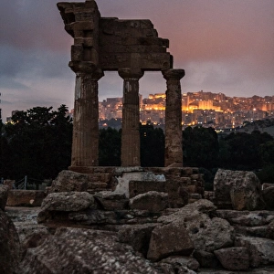 Temple ruins at night