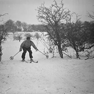 Skiing on Eynsford Hills in Eynsford, Kent. 1938