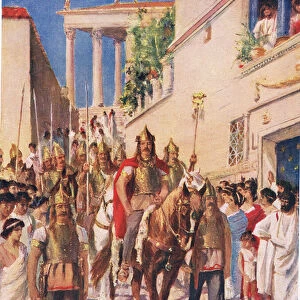 Alaric the Goth Entering Athens in 395, illustration from Hutchinsons History of the Nations, 1915 (colour litho)