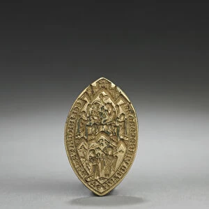 Almond-Shaped Seal: Coronation of the Virgin with a Kneeling Monk, 1300s (gilded bronze)