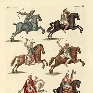 Ancient cavalry (coloured engraving)