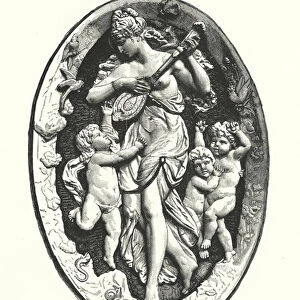 Art, marble bas-relief by Emile Soldi, 19th Century (engraving)