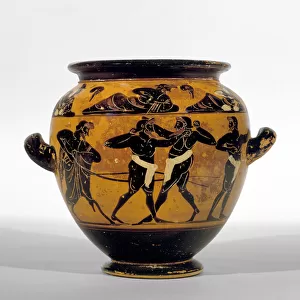 Attic black-figure stamnos depicting boxers, c. 520-500 BC (pottery) (see also 100575)