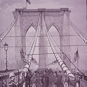 Brooklyn Bridge, President Arthur at its opening ceremony, 24 May 1883 (engraving)