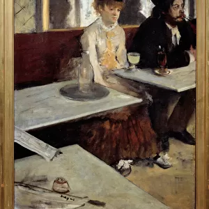 In a cafe also says "Absinthe"Painting by Edgar Degas (1834-1917