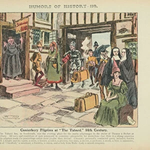 Canterbury Pilgrims at "The Tabard, "14th Century (colour litho)