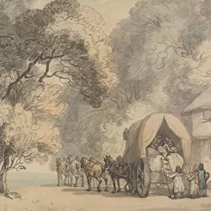 A Carriers Cart Outside an Inn, c. 1785-90 (pen & ink and w / c on laid paper)