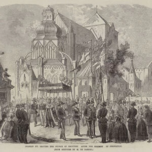 Charles XV, Leaving the Church of Dronthei after the Ceremon of Coronation (engraving)
