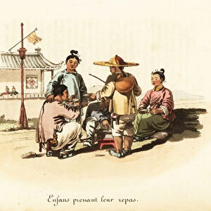 Chinese peasant children eating a meal, 18th century. 1822 (engraving)