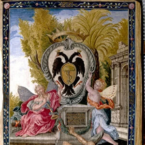 Crest of a noble family from Benevento, the Pedicini: illuminated page from the Missal known as the "Dragone, "housed in the Biblioteca Capitolare in Benevento