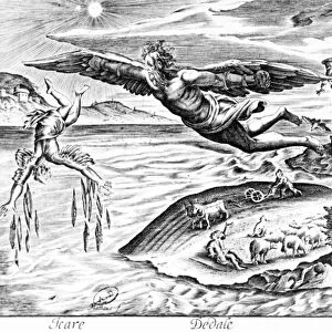 Daedalus escaping from Crete with his son, Icarus, sees him falling to his death