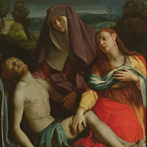 Dead Christ between the Virgin and Mary Magdalene (oil on panel)