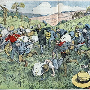 The diamond race (South Africa): a race organized to decide who will occupy the diamond plots closest to the deposit. Illustration of Damblans in "Le Pelerin"of August 3, 1924
