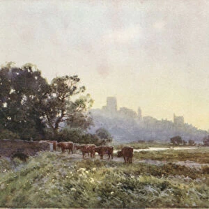 Dorchester from the Meadows (colour litho)
