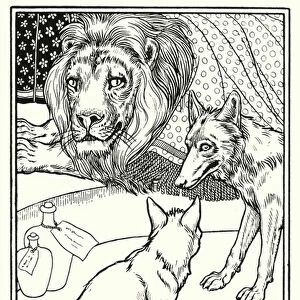 Fables of La Fontaine: The lion, the wolf and the fox (litho)