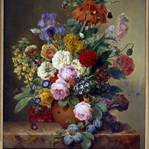 Flowers on a marble table Painting by Elise Bruyere (1776-1842) 19th century Lyon, Musee des Beaux Arts