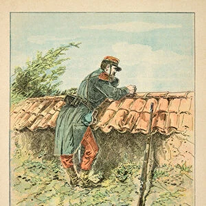 French and Germans, anecdotal history of the War of 1870-1871, 1888, illustration by Georges Hardouin (1846-1893) also says Dick de Lonlay: Soldier Fracais in observation during the fighting of 1870 - private collection