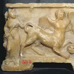 Funerary urn depicting Oedipus and the Sphinx (alabaster)