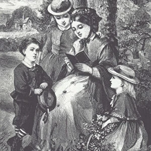 Governess reading to children (engraving)