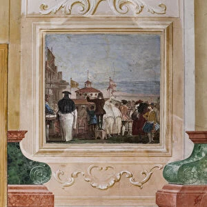 Guest Lodgings, the Room of the Carnival Scenes: "New World", a scene with masks imitating an oil paiting, 1757 (fresco)