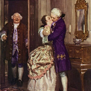 "He then caught her in his arms and kissed her"(colour litho)