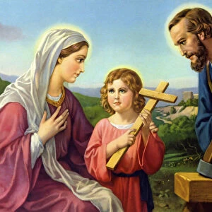 The holy family, chromolithography of the end of the 19th century representing the life