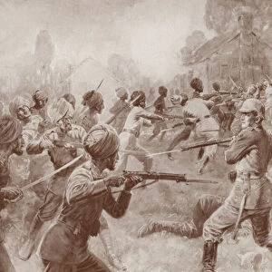 Indian soldiers attacking a German position, France, World War I, 1914 (litho)