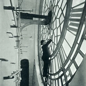Inside the clock face, Big Ben (b / w photo)