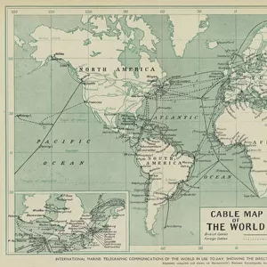 International marine telegraphic communications of the world in use to-day, showing the directions taken and the number of cable lines in operation in each route (litho)