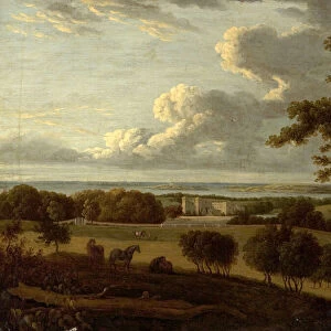 Landscape near the Coast (view of a mansion with the sea in the distance) (oil on canvas)