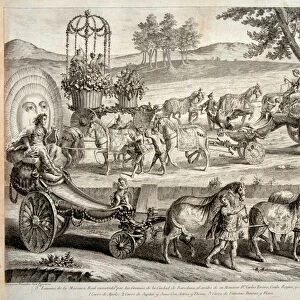 Le char d Apollon - Extraite de l album "Masque royal"(Mascara real) - Gravure sur cuivre de A J De Fehrt (Defehrt) (1723-1774), 1764 - The Chariot of Apollo - Copper engraving by A J De Fehrt (1723-1774), 1764 - 45