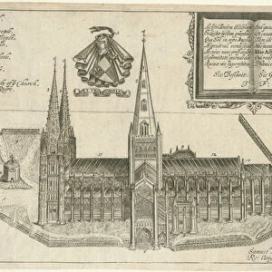 Lichfield Cathedral - South View: copper-plate engraving, nd [17th cent] (print)