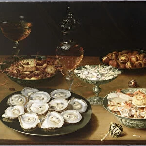 Still life with oysters, sweetmeats and roasted chestnuts (panel)