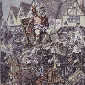 Lord of Misrule, a Tudor celebration (coloured engraving)