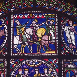 Magi with Herod, 12th century (stained glass)