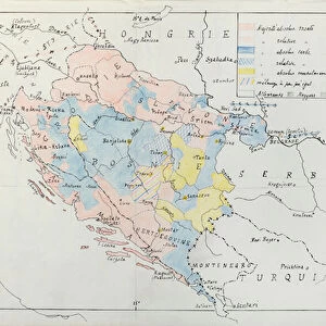 Map of Bosnia with details of the areas occupied by minority ethnic groups, 1910 (pen