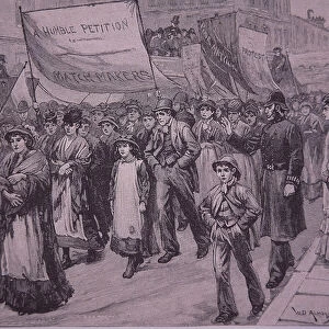 March of London matchmakers protesting against halfpenny tax on every box of matches, 1871 (wood engraving)