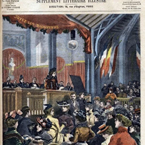 Meeting of tailors and tailors on strike at the Labour Exchange. Engraving in "Le Petit Parisien"on 3 / 03 / 1901