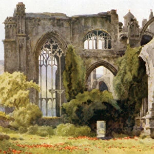 Melrose Abbey: Choir and North Transept (colour litho)