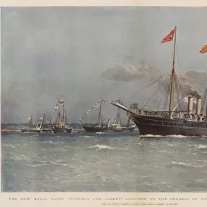 The New Royal Yacht "Victoria and Albert, "launched by the Duchess of York at Pembroke Dockyard (chromolitho)